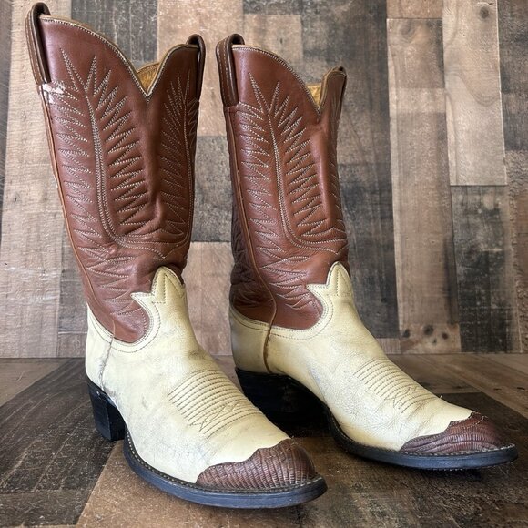 Tony Lama 3165 Vintage Gold Label Wingtip Urban Cowboy Boots Mens 8 D - Picture 2 of 12